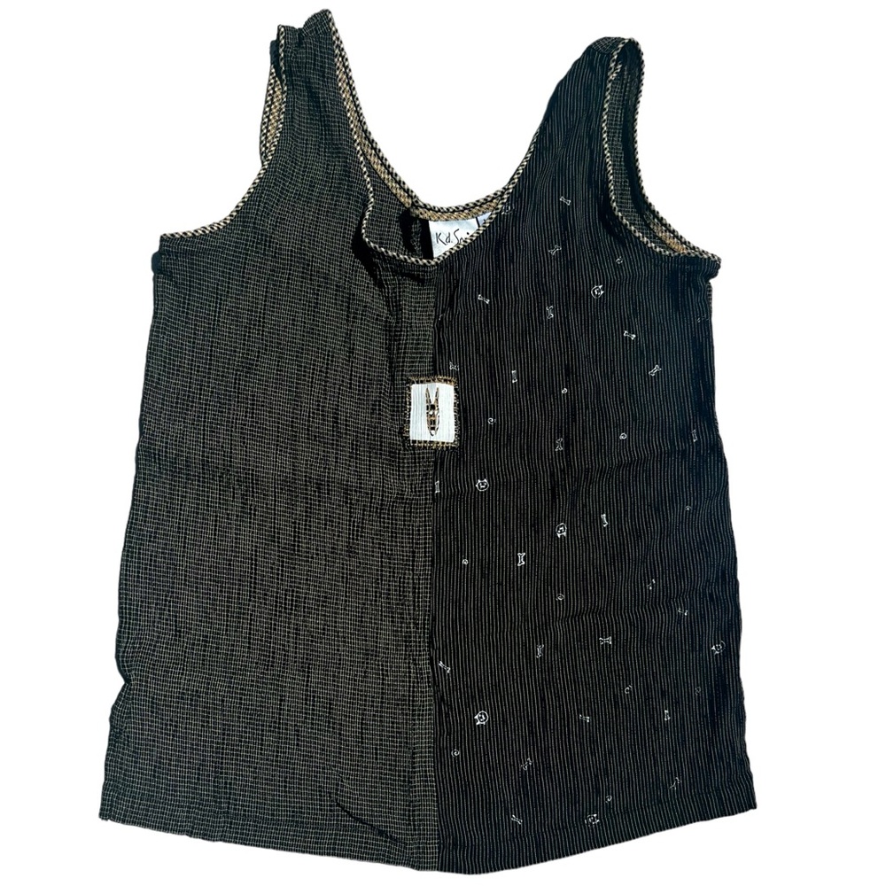 K.D. SPRING Vintage Black Tank Top Gold and White print Women’s Size M